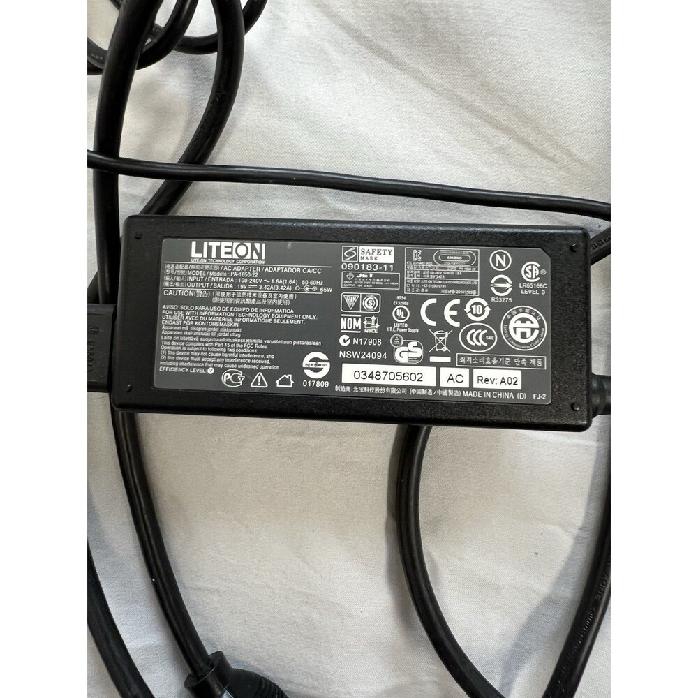 #O) Liteon PA-1650-02 AC Adapter Laptop Acer Charger Plug Gateway 19V 3.42A 65W